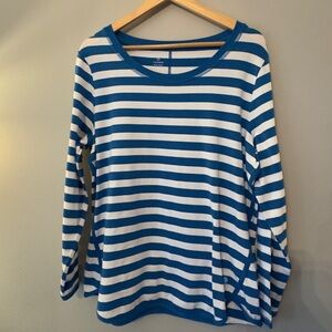 T by Talbots Blue and White Striped Long Sleeve Top - 1X